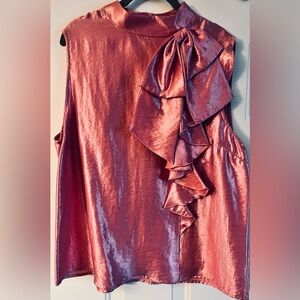 New York & Company Shimmery Pink Sleeveless Blouse w/ Bow | Size Large | NWT